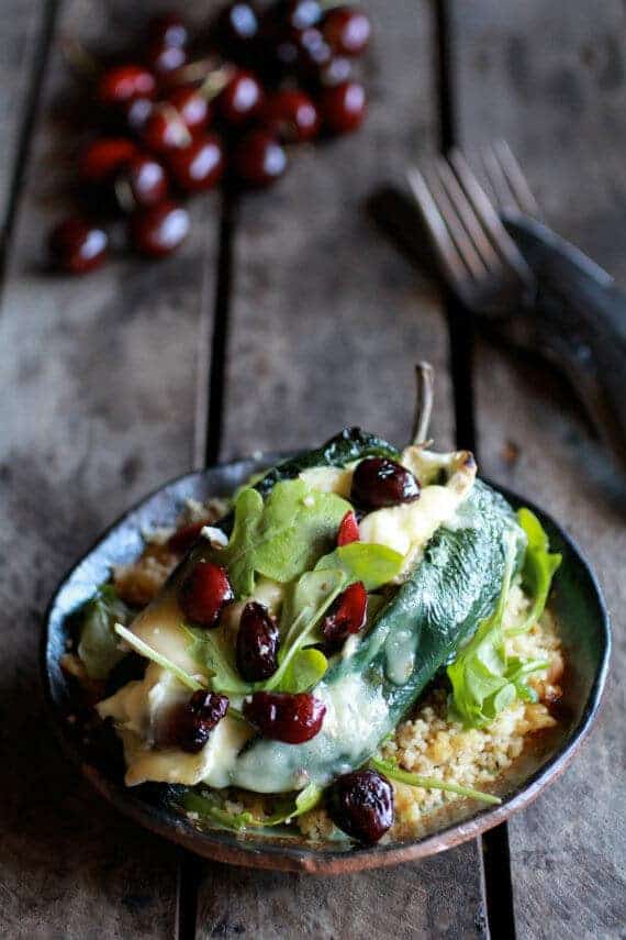 Roasted Cherry, Couscous and Brie stuffed Poblano Peppers | halfbakedharvest.com