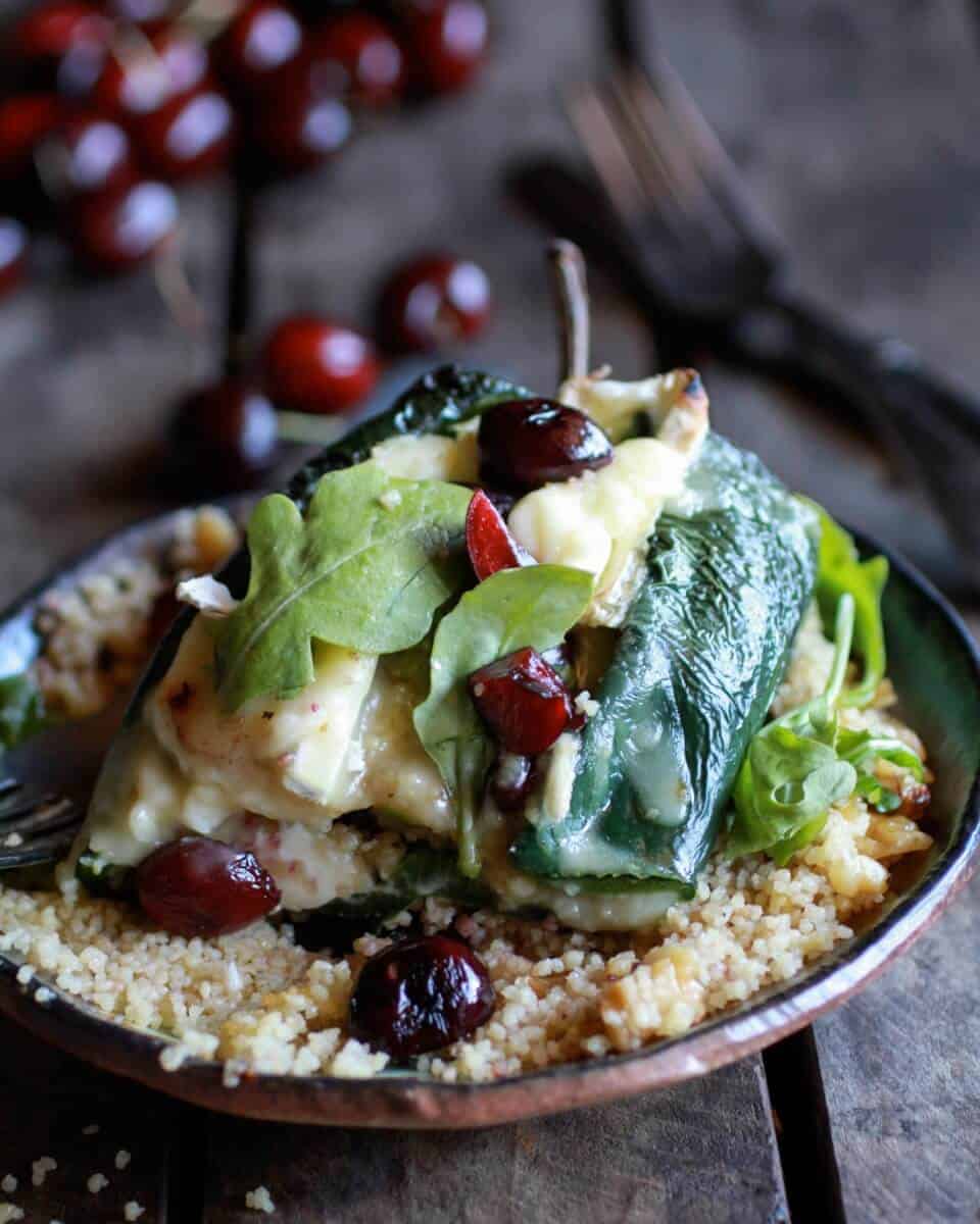 Roasted Cherry, Couscous and Brie stuffed Poblano Peppers | halfbakedharvest.com