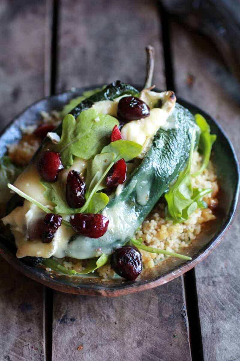 Roasted Cherry, Couscous and Brie stuffed Poblano Peppers | halfbakedharvest.com