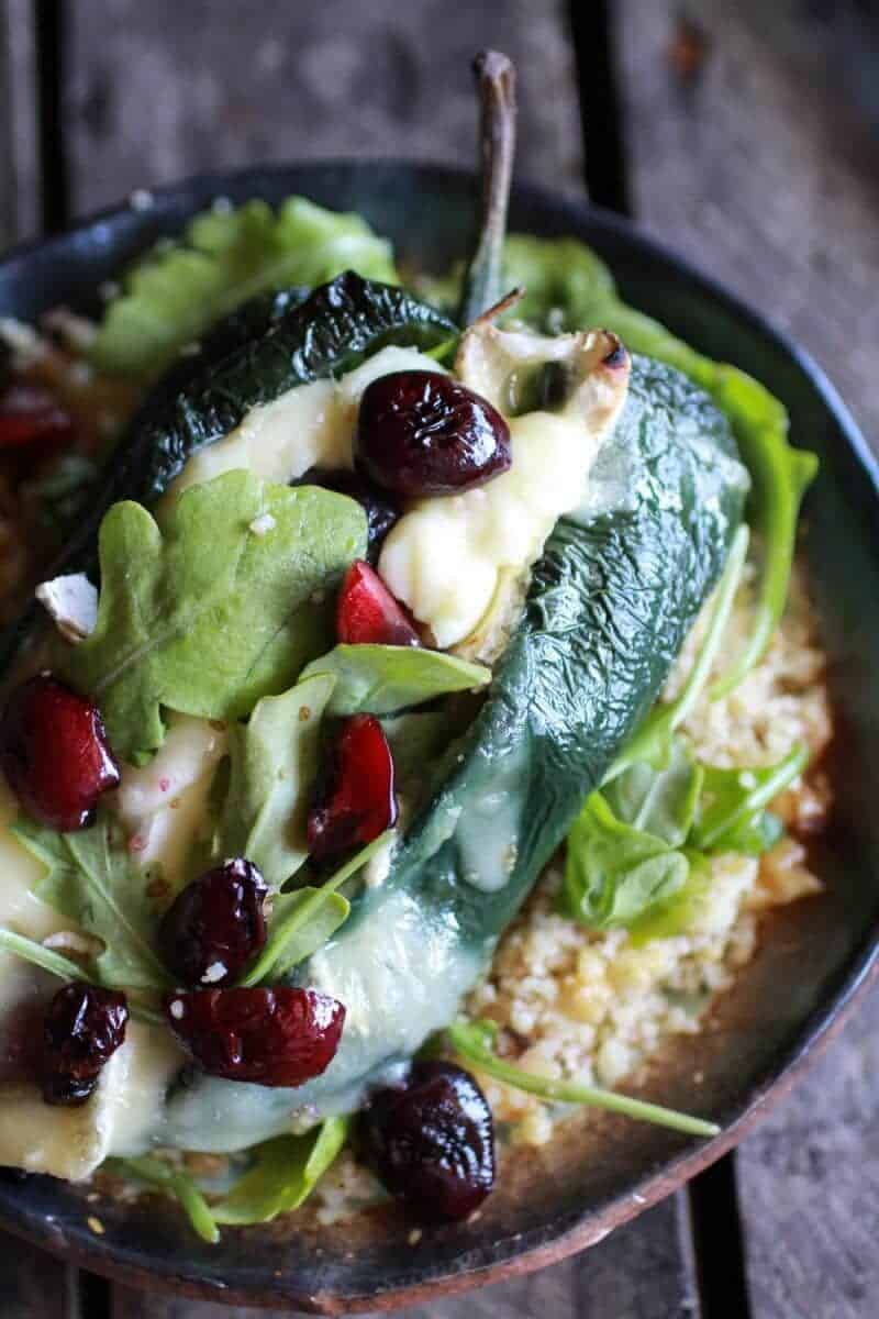 Roasted Cherry, Couscous and Brie stuffed Poblano Peppers | halfbakedharvest.com