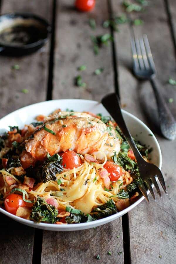 Brown Butter Lobster, Bacon + Crispy Kale and Fontina Pasta | halfbakedharvest.com