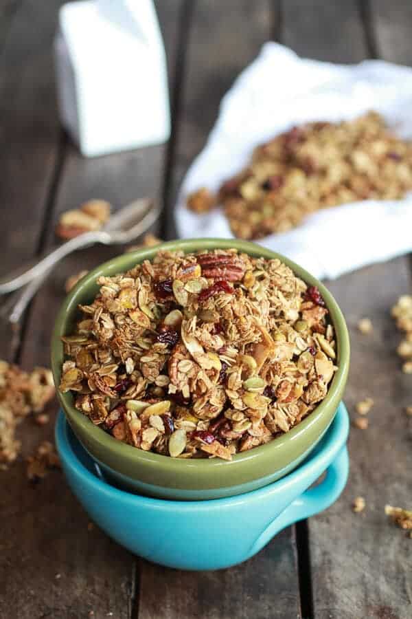 Brown Butter Pumpkin Seed and Espresso Glazed Big Cluster Granola | halfbakedharvest.com