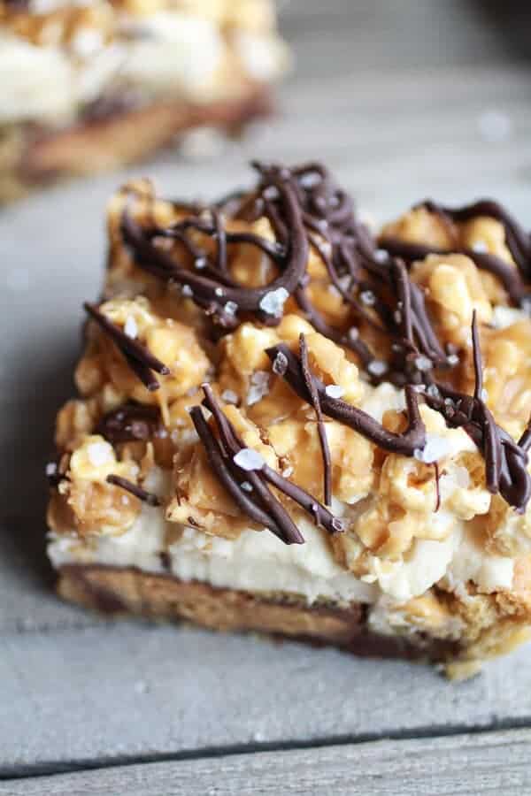 Peanut Butter Cup Cookies & Cream Salted Caramel Popcorn Bars | halfbakedharvest.com