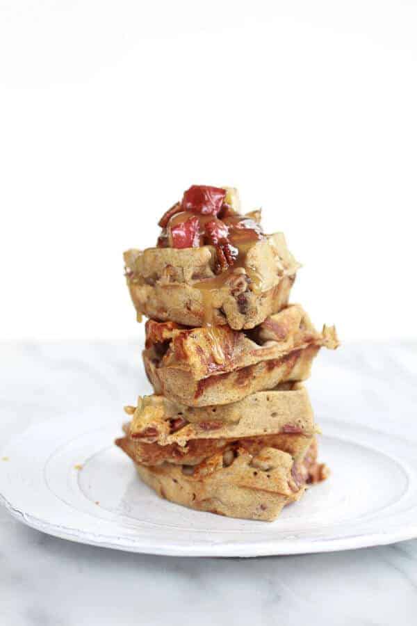 Roasted Apple Pecan and Brie Buckwheat Waffles with Bourbon Caramel Drizzle | halfbakedharvest.com