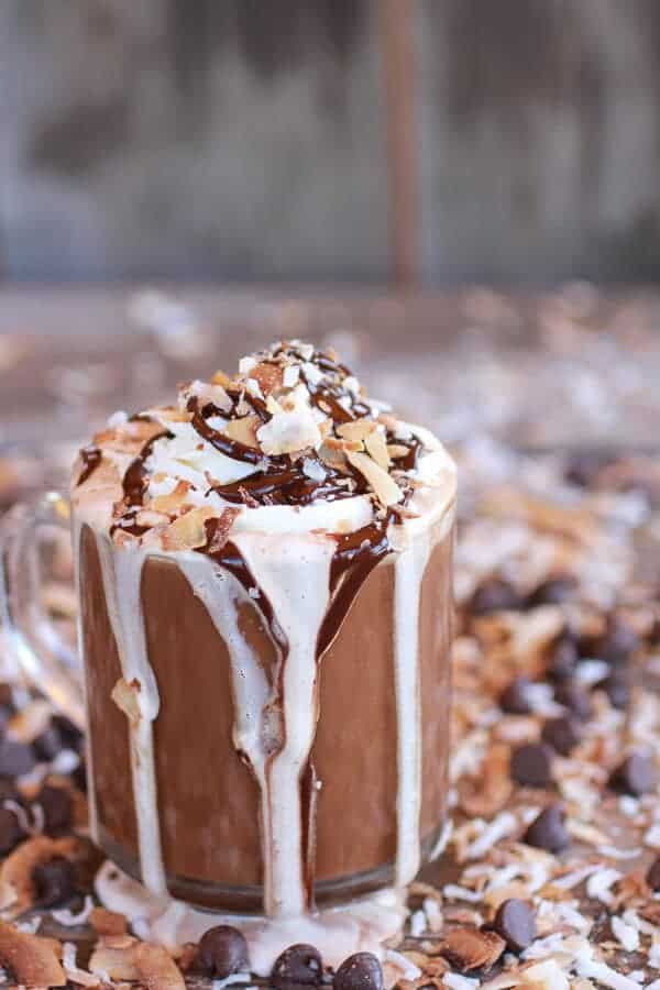 Toasted Coconut Chocolate Pumpkin Spice Latte with Chocolate Drizzle | halfbakedharvest.com