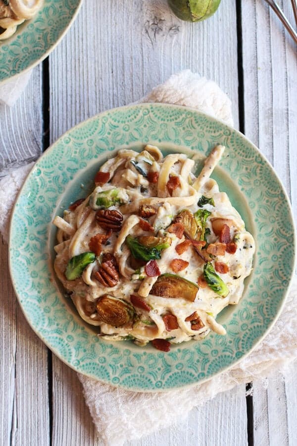 Caramelized Brussels Sprouts and Bacon Fettuccine Alfredo | halfbakedharvest.com