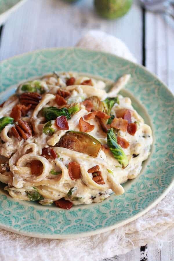 Caramelized Brussels Sprouts and Bacon Fettuccine Alfredo | halfbakedharvest.com