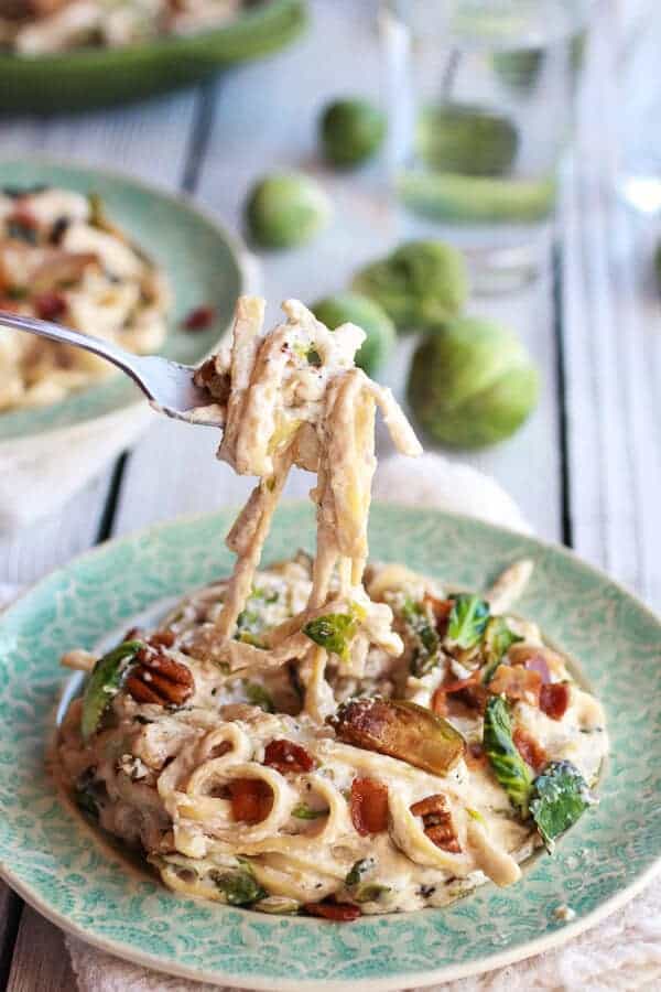 Caramelized Brussels Sprouts and Bacon Fettuccine Alfredo | halfbakedharvest.com