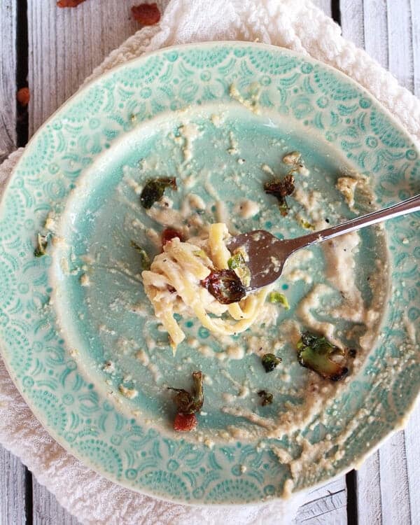 Caramelized Brussels Sprouts and Bacon Fettuccine Alfredo | halfbakedharvest.com