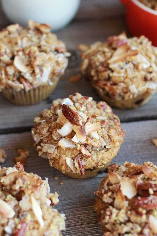 Sweet Potato, Quinoa and Dark Chocolate Coconut Crumble Crunch Muffins | halfbakedharvest.com