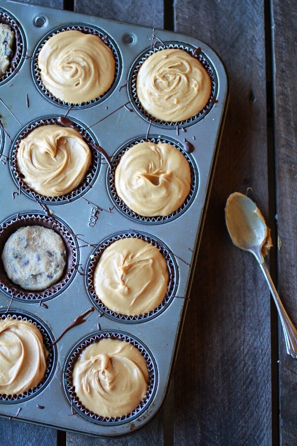 Tripple Layer Peanut Butter + Chocolate Chip Cookie + Cookie Dough Cups | halfbakedharvest.com