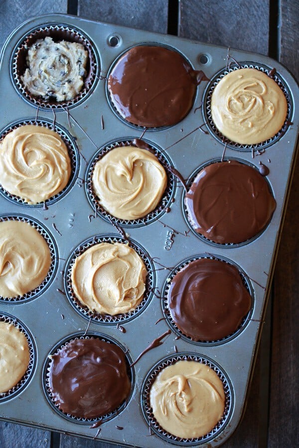 Tripple Layer Peanut Butter + Chocolate Chip Cookie + Cookie Dough Cups | halfbakedharvest.com