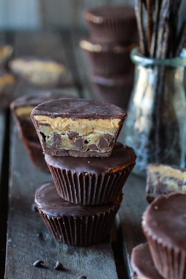 Tripple Layer Peanut Butter + Chocolate Chip Cookie + Cookie Dough Cups | halfbakedharvest.com