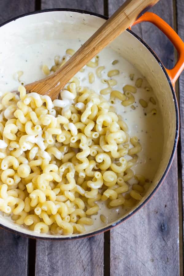 Creamy Brie Four Cheese Mac and Cheese with Buttery Ritz Crackers | halfbakedharvest.com
