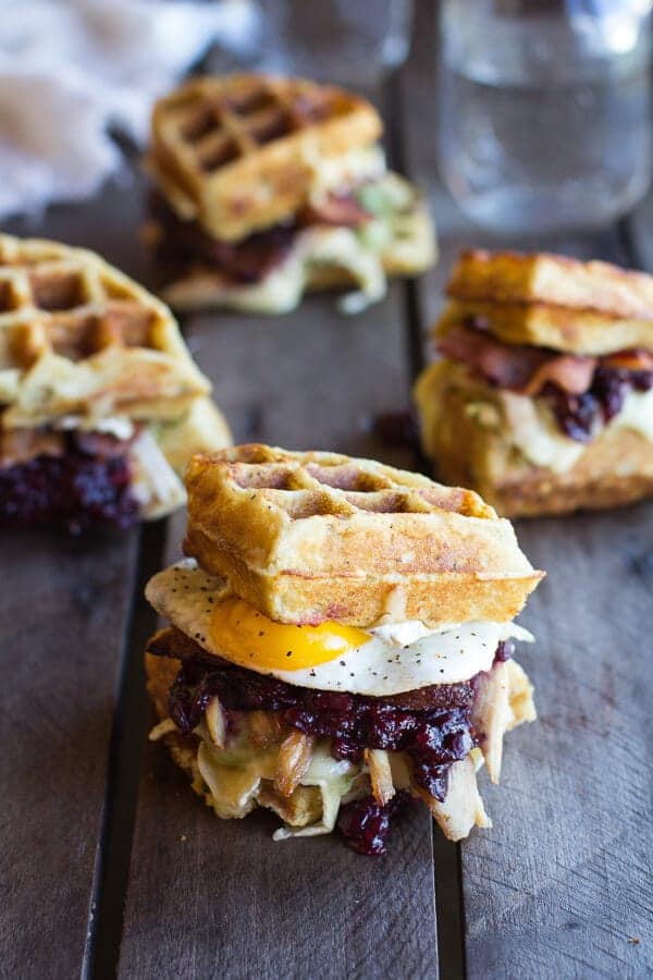 Turkey, Smashed Avocado, Cranberry, Brie and Mashed Potato Waffle Melts | halfbakedharvest.com
