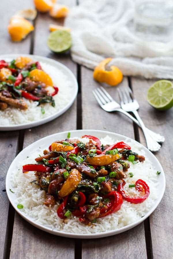 30 Minute Sweet Asian Chili Pork, Ginger and Tangerine Stir Fry | halfbakedharvest.com