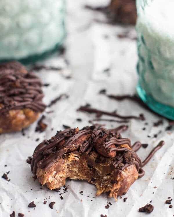 Dark Chocolate Covered Coffee Roasted Almond and Peanut Butter Oatmeal Bites | halfbakedharvest.com