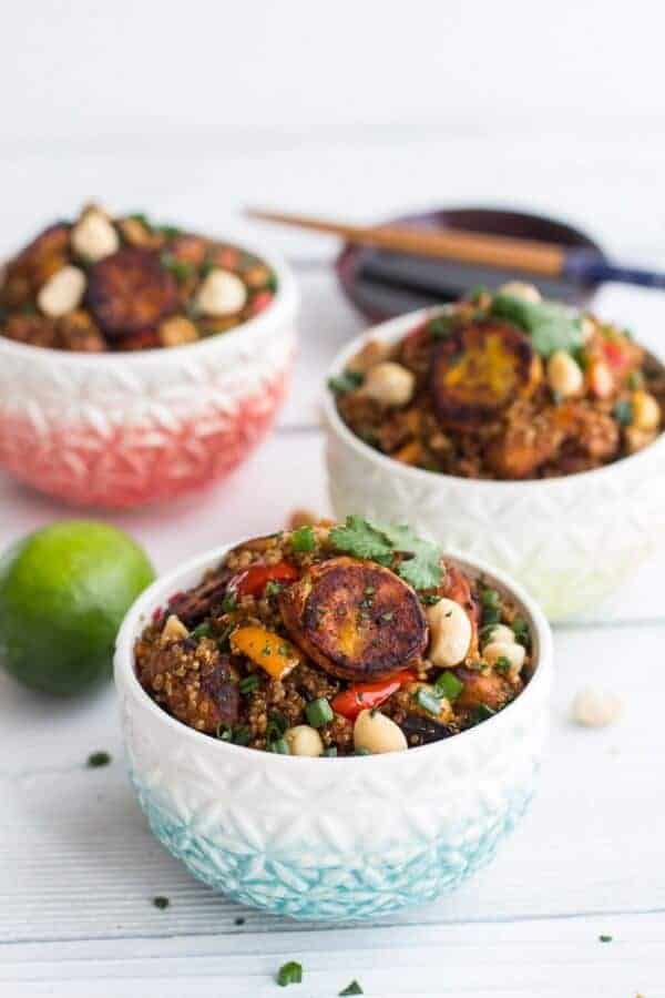 Jamaican Jerk Chicken, Fried Plantain and Coconut Fried Quinoa with Macadamia Nuts | halfbakedharvest.com