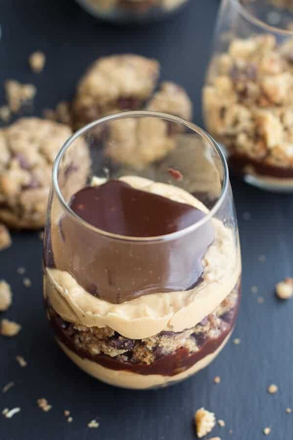 Quick + Easy Oatmeal Chocolate Chip Cookie Peanut Butter Fudge Parfaits | halfbakedharvest.com