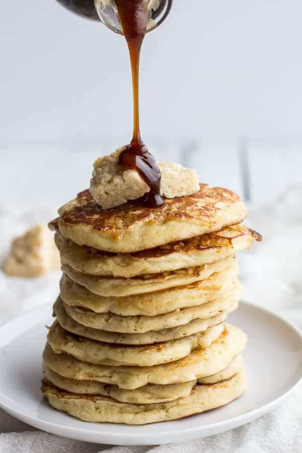 Rice Krispie Treat Pancakes with Browned Butter Syrup | halfbakedharvest.com