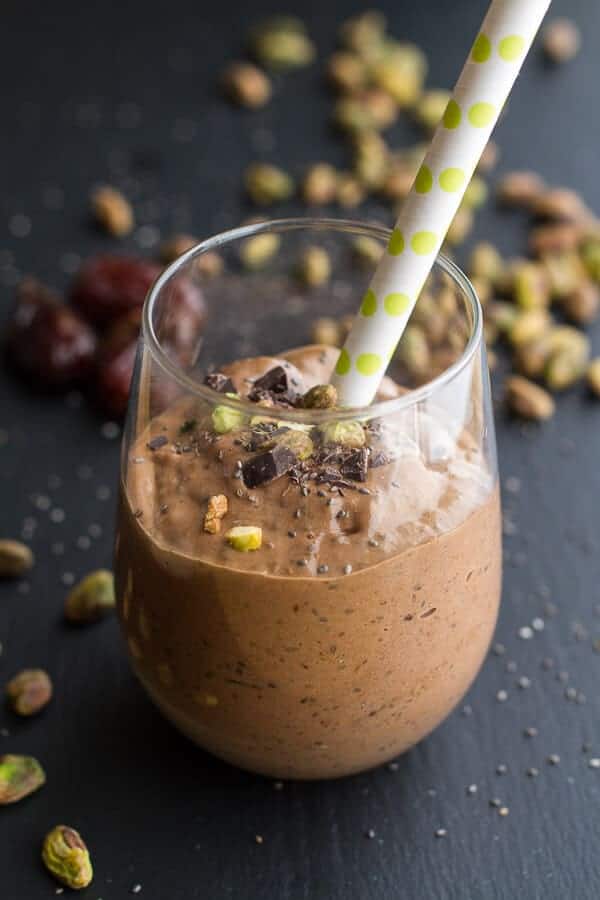 Thick + Creamy Chocolate Pistachio Chia Shake | halfbakedharvest.com