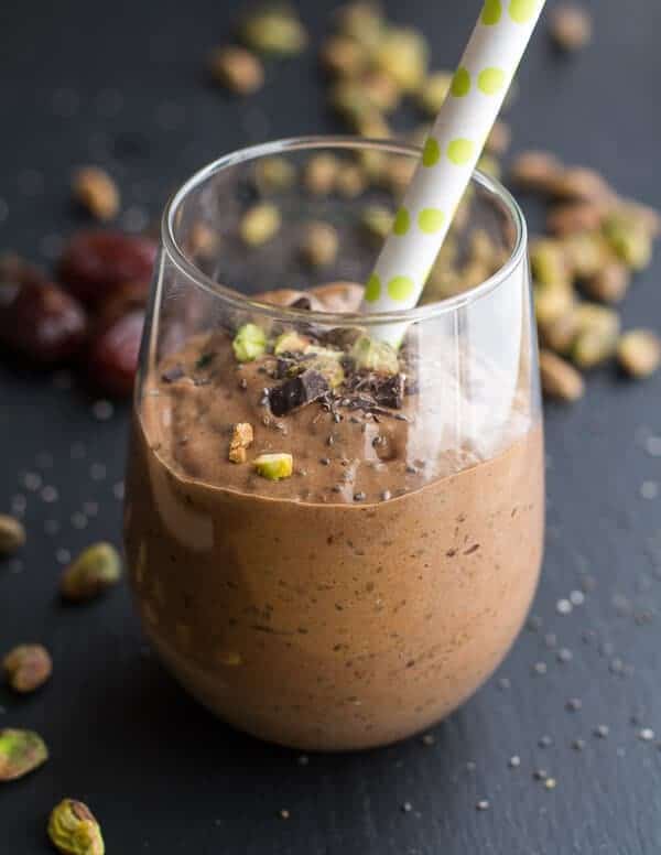 Thick + Creamy Chocolate Pistachio Chia Shake | halfbakedharvest.com