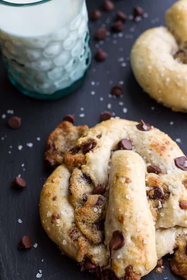 Warm Chocolate Chip Cookie stuffed Soft Pretzels | halfbakedharvest.com