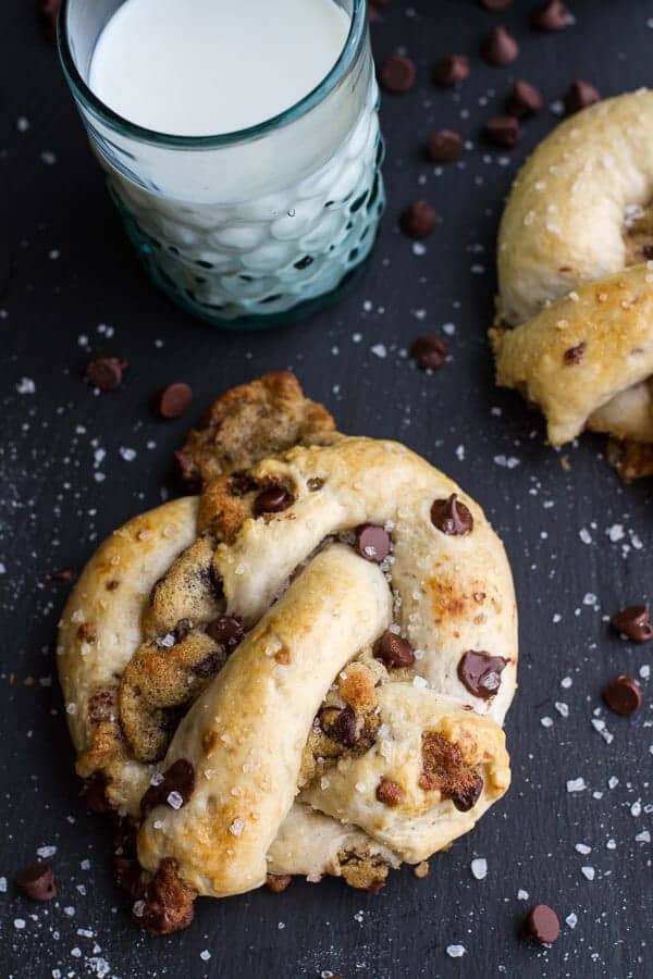 Warm Chocolate Chip Cookie stuffed Soft Pretzels | halfbakedharvest.com