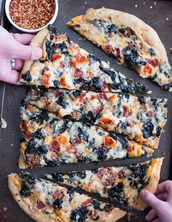 Brown Butter Lobster and Spinach Pizza with Bacon + Fontina | halfbakedharvest.com