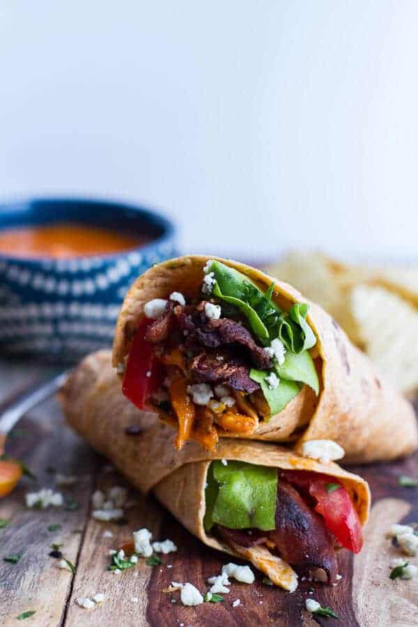 Buffalo Chicken + Avocado BLT Wraps | halfbakedharvest.com