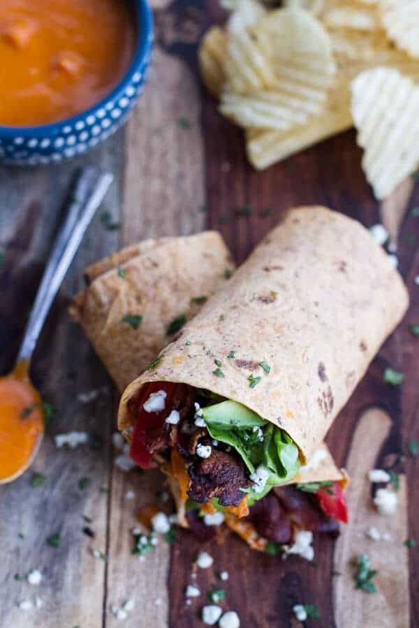 Buffalo Chicken + Avocado BLT Wraps | halfbakedharvest.com