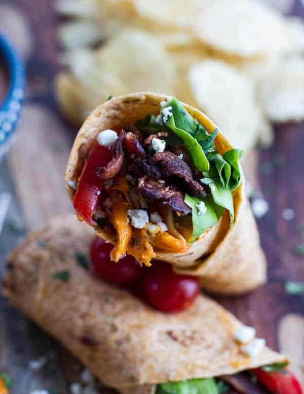 Buffalo Chicken + Avocado BLT Wraps | halfbakedharvest.com
