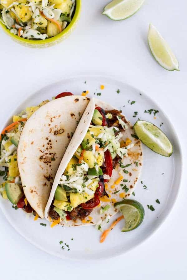 Hawaiian Hula Pork Fajitas with Pineapple Slaw + Coconut Rice | halfbakedharvest.com