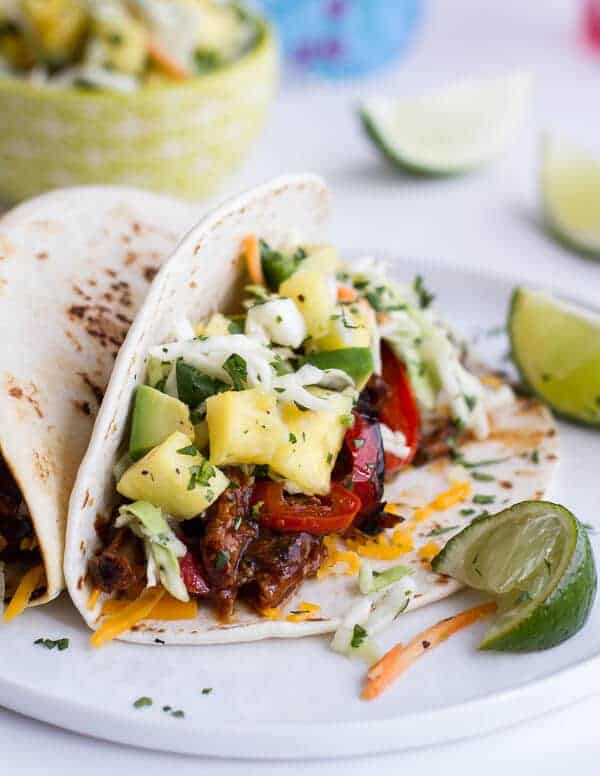 Hawaiian Hula Pork Fajitas with Pineapple Slaw + Coconut Rice | halfbakedharvest.com