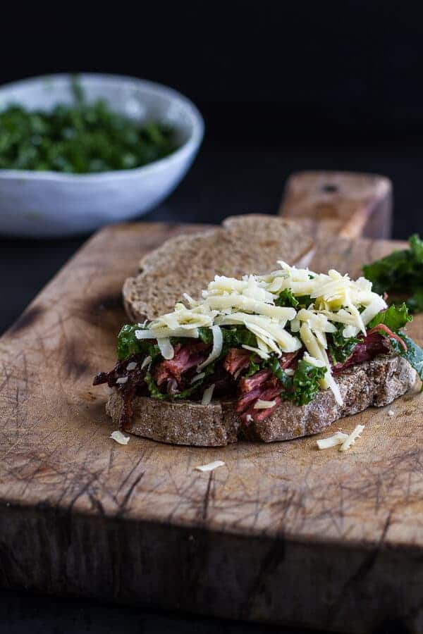 Savory Corn Beef Brisket + Irish Cheddar French Toast with Kale Pesto Slaw | halfbakedharvest.com