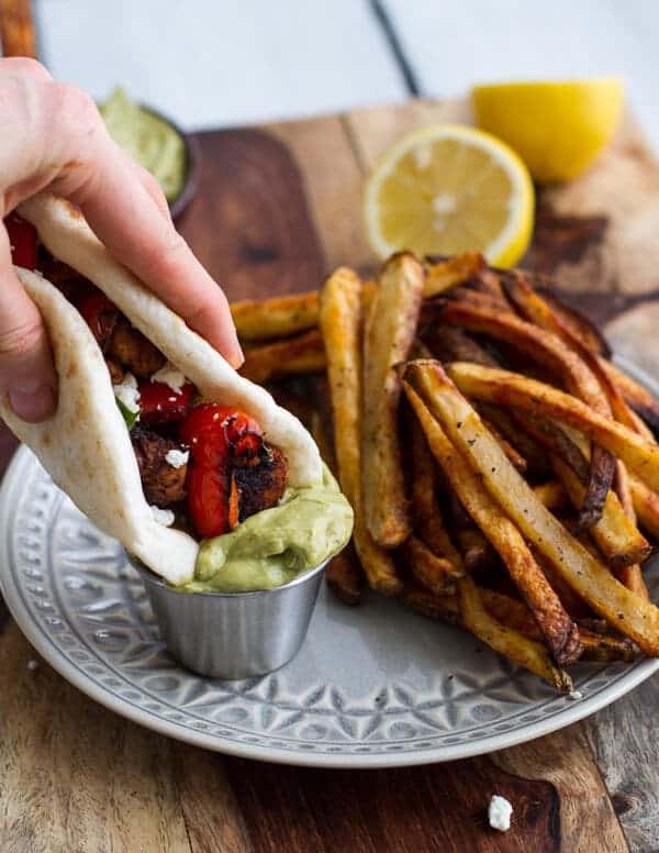 Shish Tawook (Grilled Chicken Skewers) wirth Roasted Garlic Avocado Mayo | halfbakedharvest.com
