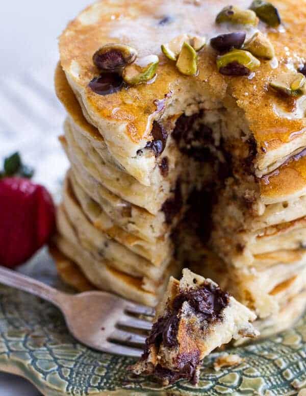 Chocolate Chip Lemon Baklava Pancakes with Salted Vanilla Honey Syrup | halfbakedharvest.com