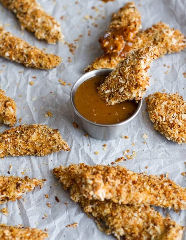 Quinoa Crusted Chicken Strips with BBQ Honey Mustard | halfbakedharvest.com