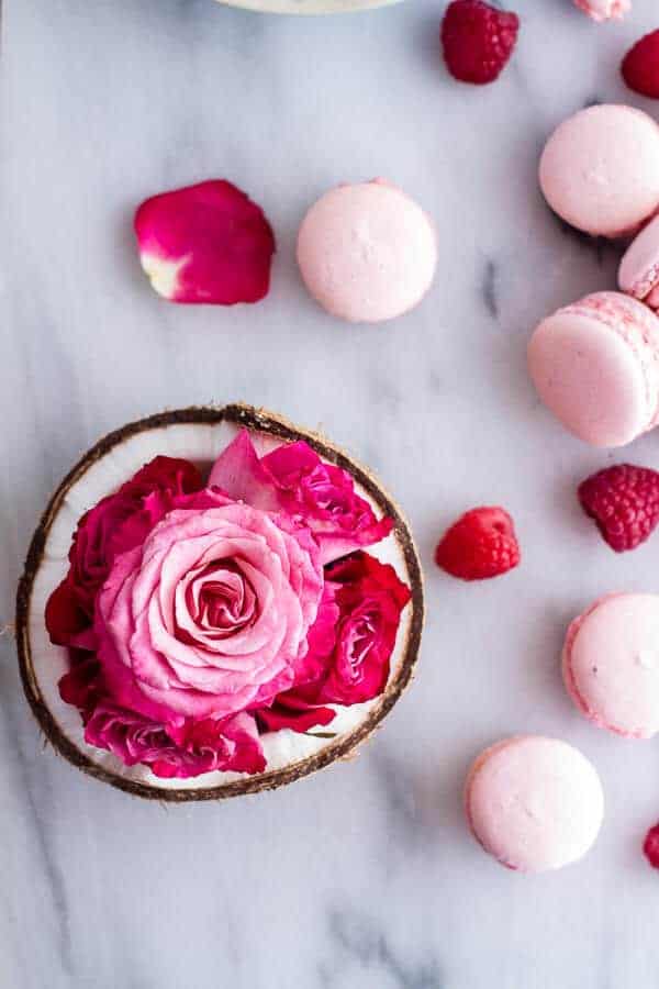 Coconut Raspberry Macarons With Raspberry Rose Buttercream | halfbakedharvest.com