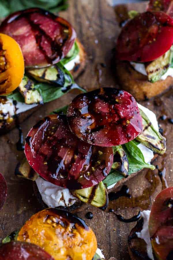 Grilled Caprese Toast with Burrata Cheese + Grilled Avocados | halfbakedharvest.com