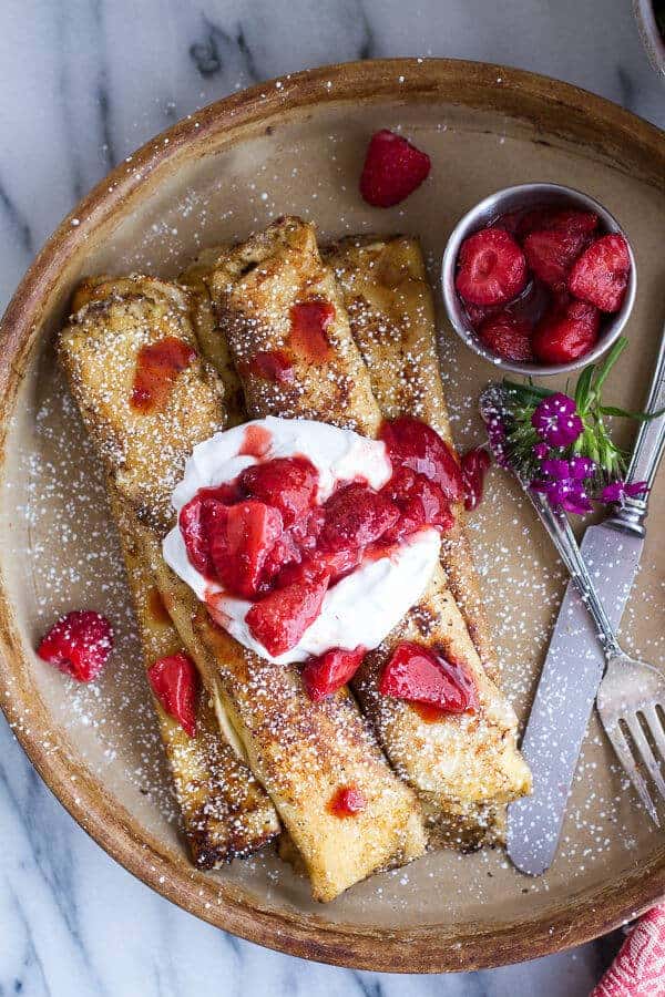 Lemon Ricotta Cheese Stuffed French Toast Crepes with Vanilla Stewed Strawberries | halfbakedharvest.com