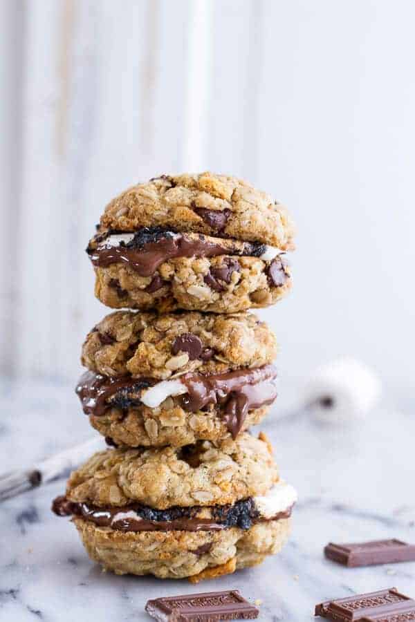 Oatmeal Chocolate Chip + Graham Cracker Cookie S'mores | halfbakedharvest.com