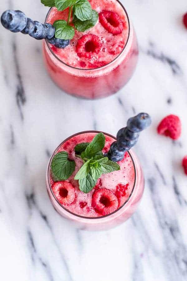 Raspberry-Rhubarb Bellini Smoothie w- Blueberries (Virgin...or not so Virgin) (VIDEO) | halfbakedharvest.com