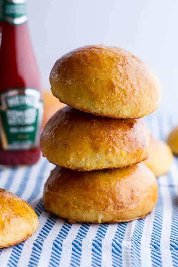 Salted Honey Butter Cornbread Brioche Burger Buns | halfbakedharvest.com