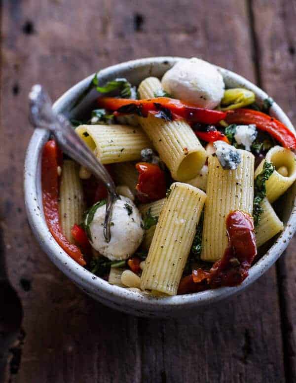Simple Grilled Kale + Red Pepper Tuscan Pasta Salad | halfbakedharvest.com