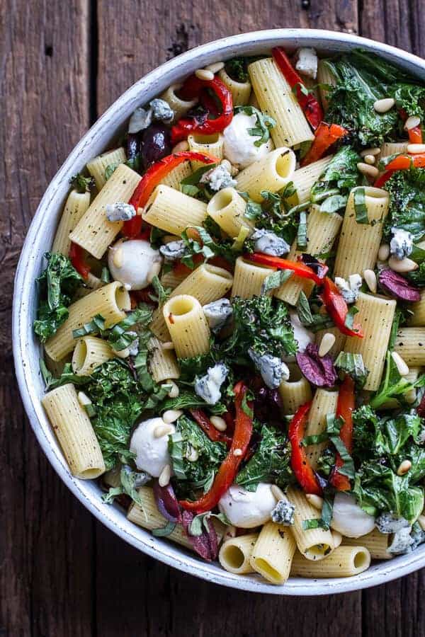 Simple Grilled Kale + Red Pepper Tuscan Pasta Salad | halfbakedharvest.com
