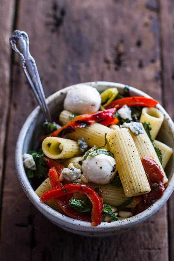 Simple Grilled Kale + Red Pepper Tuscan Pasta Salad | halfbakedharvest.com