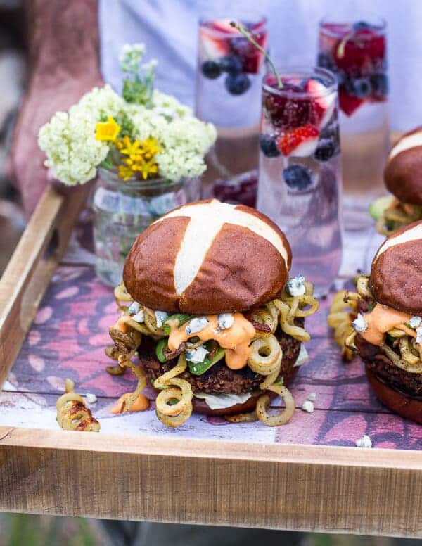 Buffalo-Blue Curly Cheese Fry and Crispy Black Bean Burgers | halfbakedharvest.com