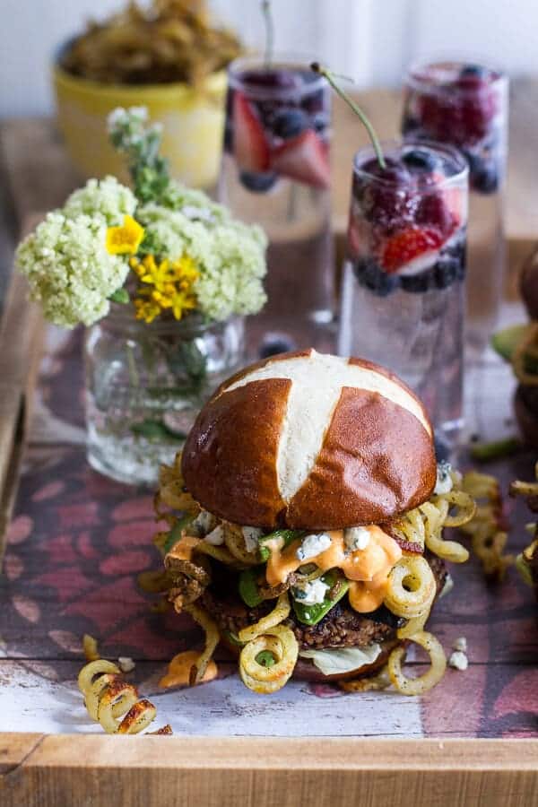 Buffalo-Blue Curly Cheese Fry and Crispy Black Bean Burgers | halfbakedharvest.com