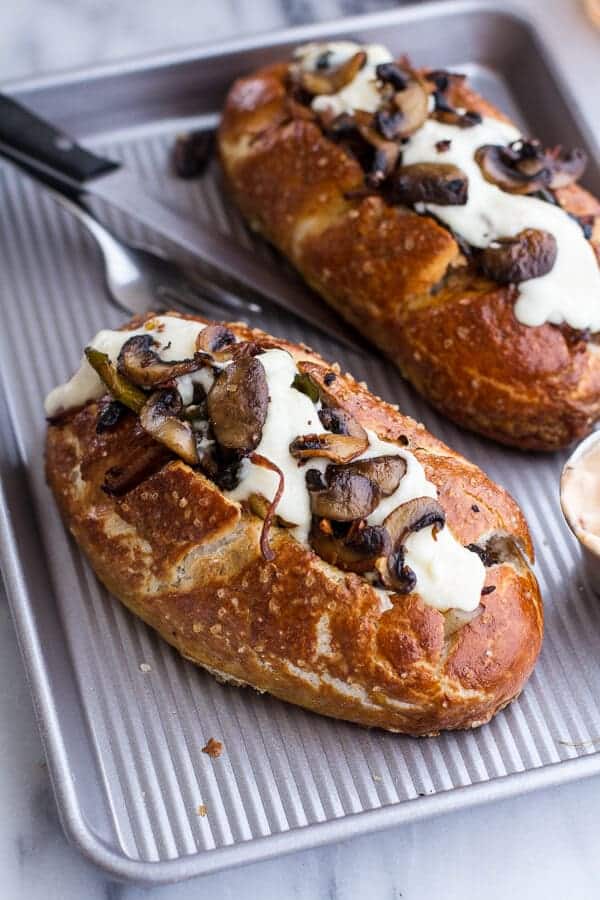 Cleveland Cheesesteaks with Pretzel Hoagie Rolls | halfbakedharvest.com